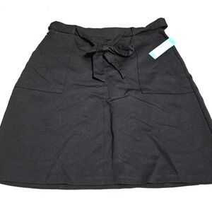 Gilli Luca Knit Skirt Black Paperbag Waist Tie Front Pockets A-Line‎ Womens XL